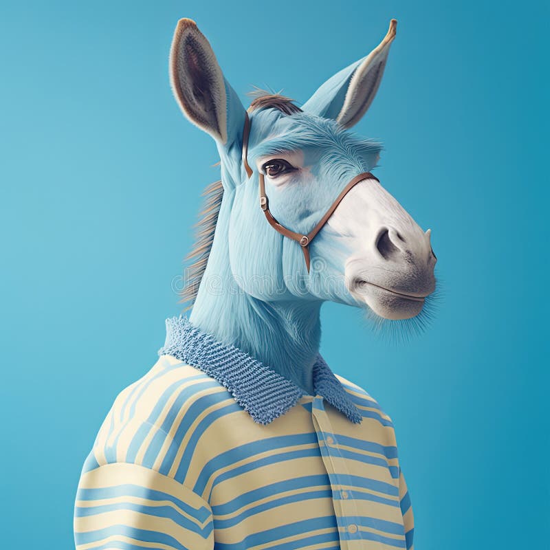 Fashion Donkey in Shirt. Blue Monochrome Portrait. Generative AI Stock ...