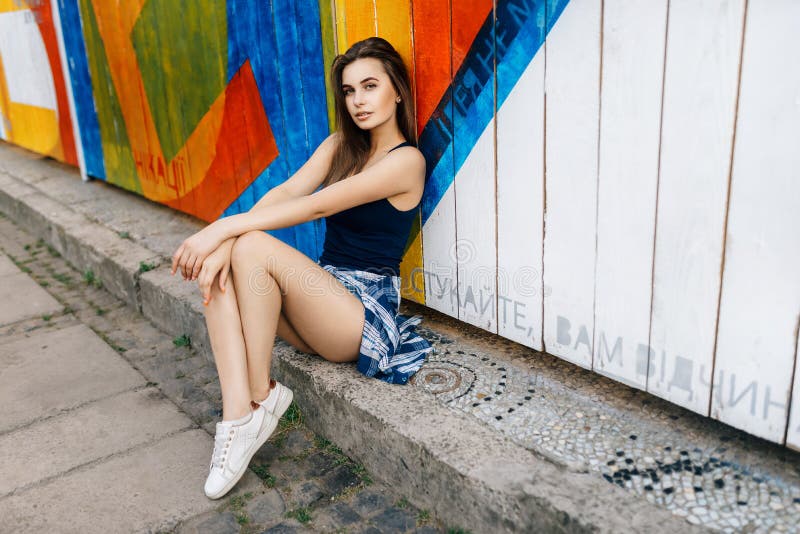 Portrait of a Young Attractive Girl in Sunny Summer Day in the P Stock ...