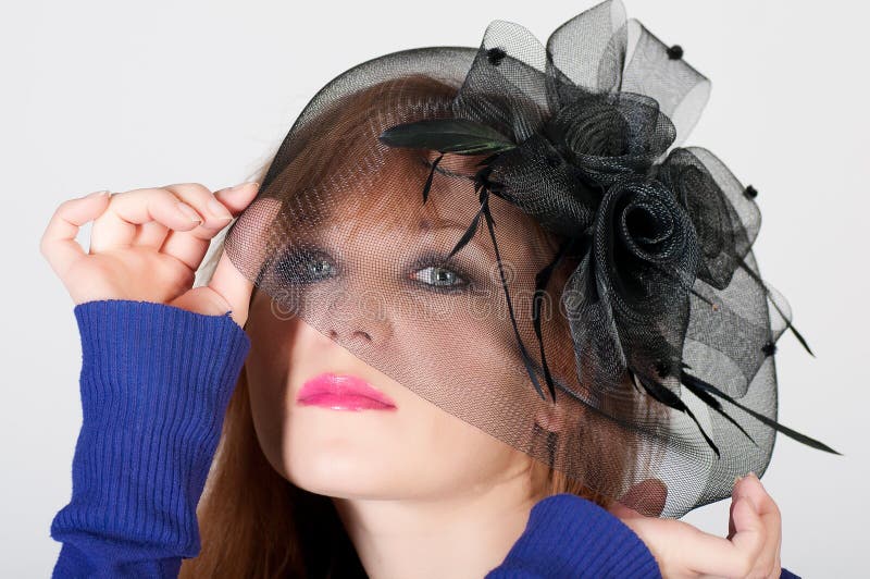Fashion Girl in a Big Hat in the Studio Stock Photo Image of human
