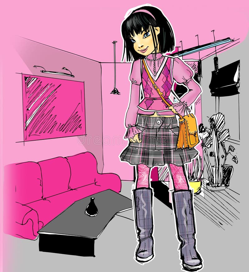 A fashion girl in the interior