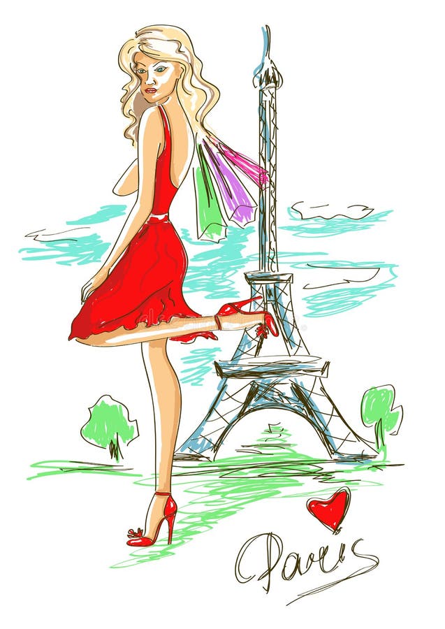 Fashion girl in Paris stock vector. Illustration of paris - 41309772