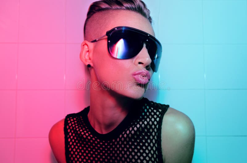 Lady Tomboy with Short Hair and Luxury Sunglasses. Fashion Party Style  Stock Image - Image of beautiful, people: 188764347