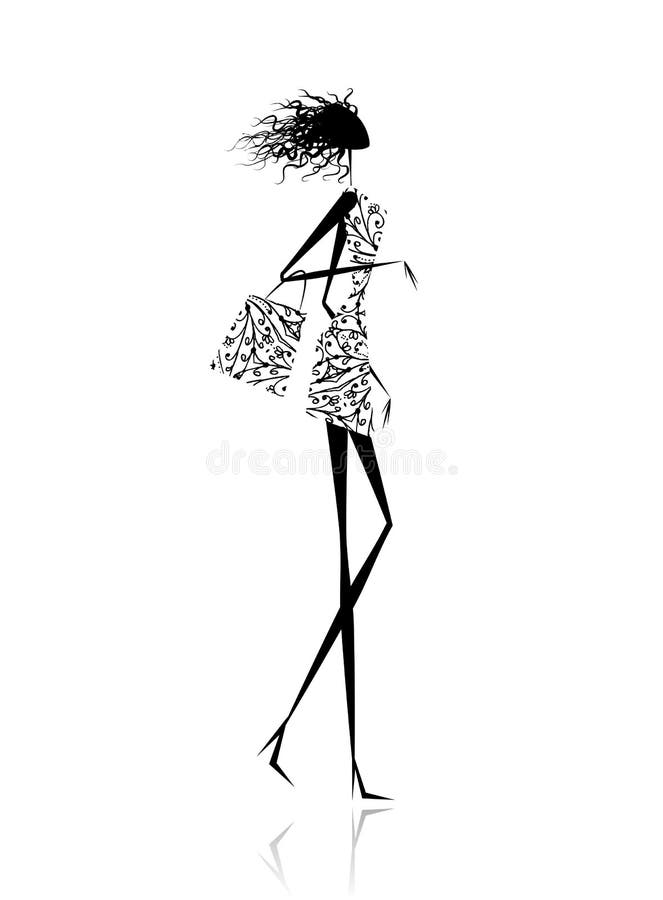 Fashion girl silhouette with shopping bag