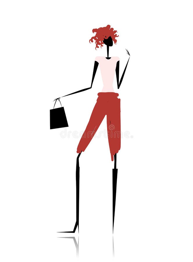 Fashion girl silhouette with shopping bag