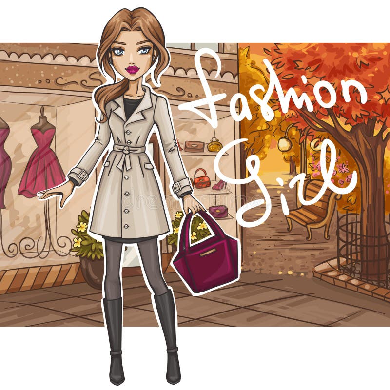 Fashion girl in stylish outfit vector illustration