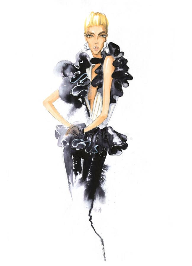 Fashion girl watercolor. stock illustration. Illustration of dress ...