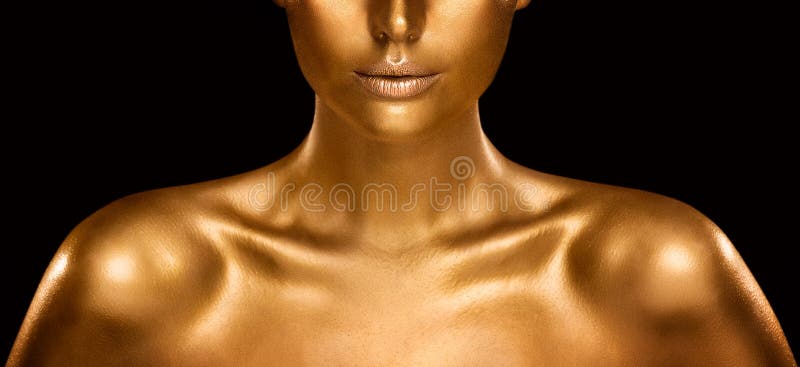 Golden Makeup Skin Fashion Model Woman Glowing Face Perfect