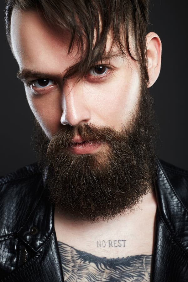 Fashion Hairstyle Man. Hipster with Tattoo Stock Photo - Image of  confidence, leather: 120199894