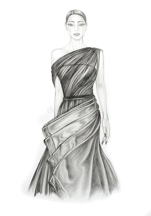 Gown Different Fashion Painted Elegant Dress Drawing - Drawing Of Woman In  Dress, HD Png Download - kindpng