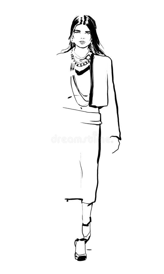 Fashion Illustration Black and White. Fashion Sketch. Abstract Painting ...