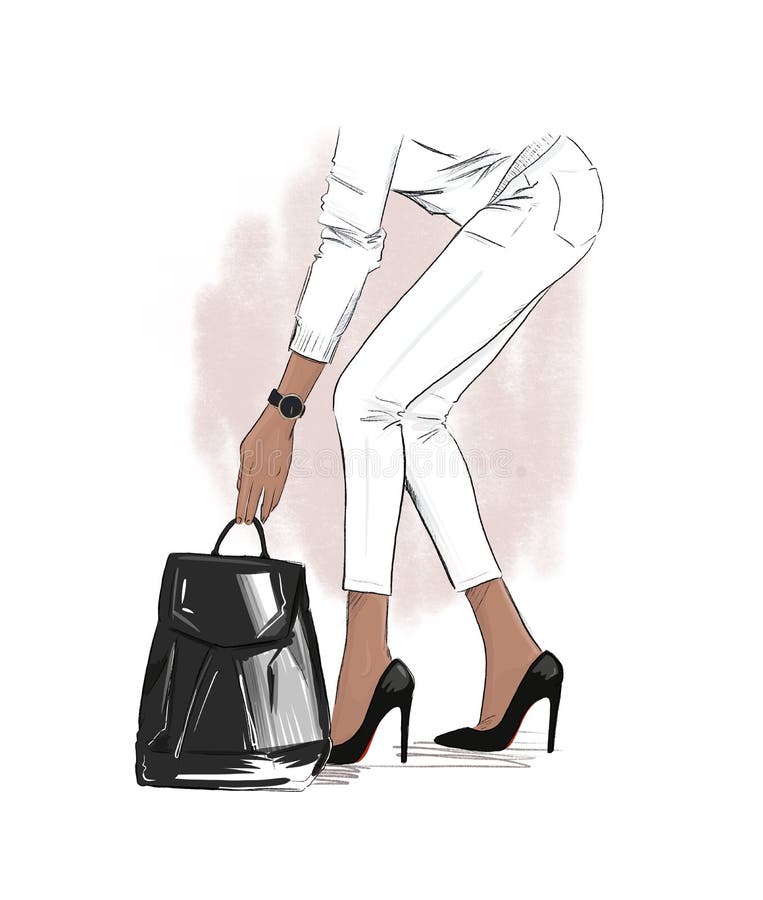 Fashion Heels and Books Print 2 Designer Bag Illustration 