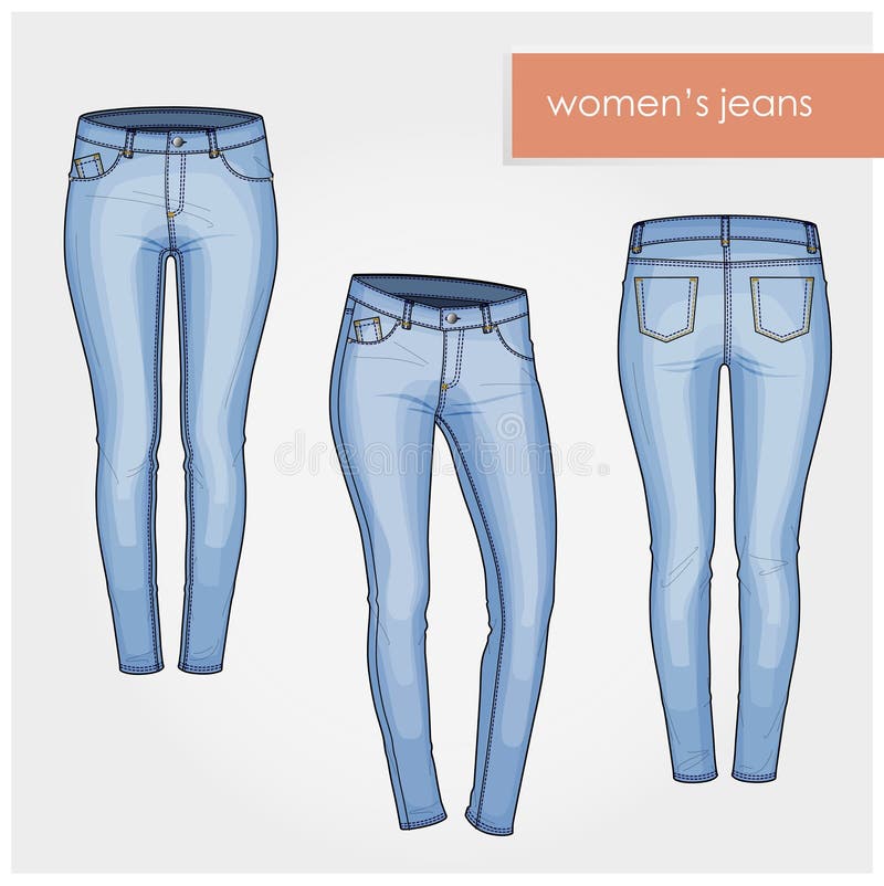 Fashion Illustration. Classic Women Jeans Light Blue Vector No Texture ...
