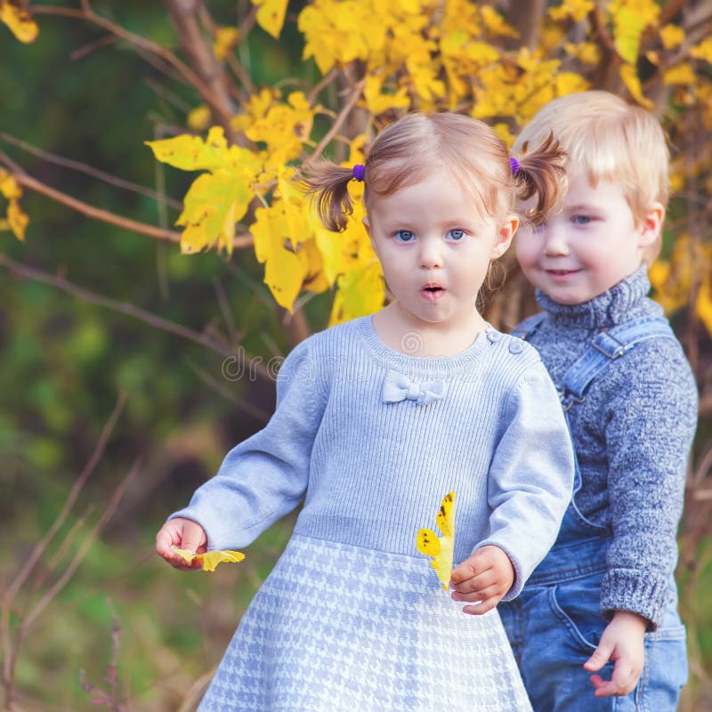 Fashion kids outdoor at fall season. Has date