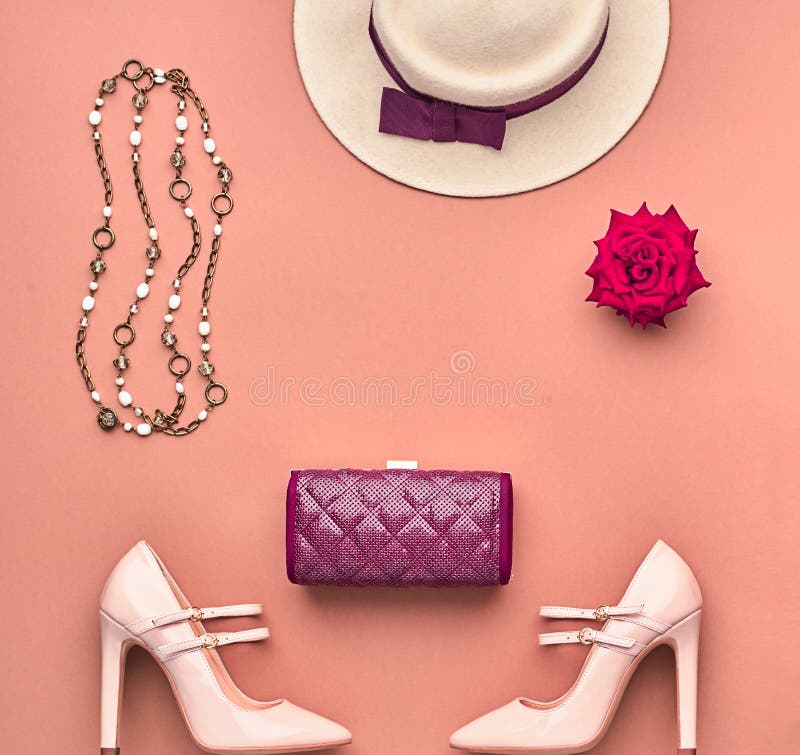 Fashion Lady Accessories Set. Top View. Vintage Stock Photo - Image of ...