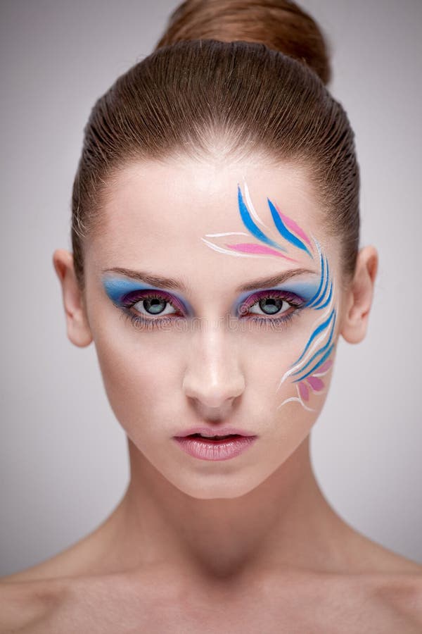 Fashion Make-up with Face Art. Stock Image - Image of girl, looking