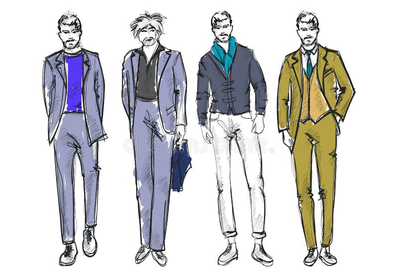 Fashion Man. Set of Fashionable Men`s Sketches Stock Illustration ...