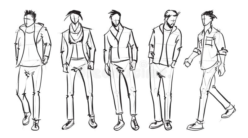 Fashion Man. Set of Fashionable Men`s Sketches Stock Illustration ...