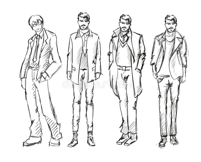 Hand drawn set of men s casual clothes sketches Vector Image