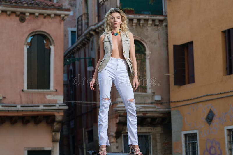 Beautiful Women Bodysuit Street Italian Fashion Stock Photo