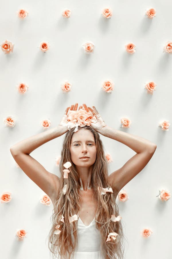 Download Fashion Model Portrait With Roses And Golden Dust Stock Photo - Image of girl, blonde: 108850712