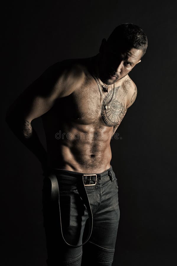 Fashion Model Put Leather Belt on Jeans. Bearded Man Shirtless with Fit Torso. Man with Tattoo Design on Skin Stock Image - Image of desire, macho: 157056055 Fashion Model Put Leather Belt on Jeans. Bearded Man Shirtless with Fit Torso. Man with Tattoo Design on Skin Stock Image - Image of desire, macho: 157056055