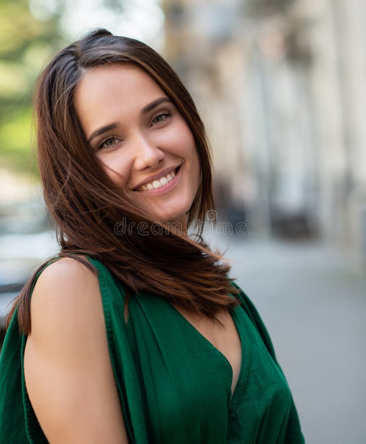 Fashion Model Wearing Green Overall Posing Outdoor Young Beautiful 