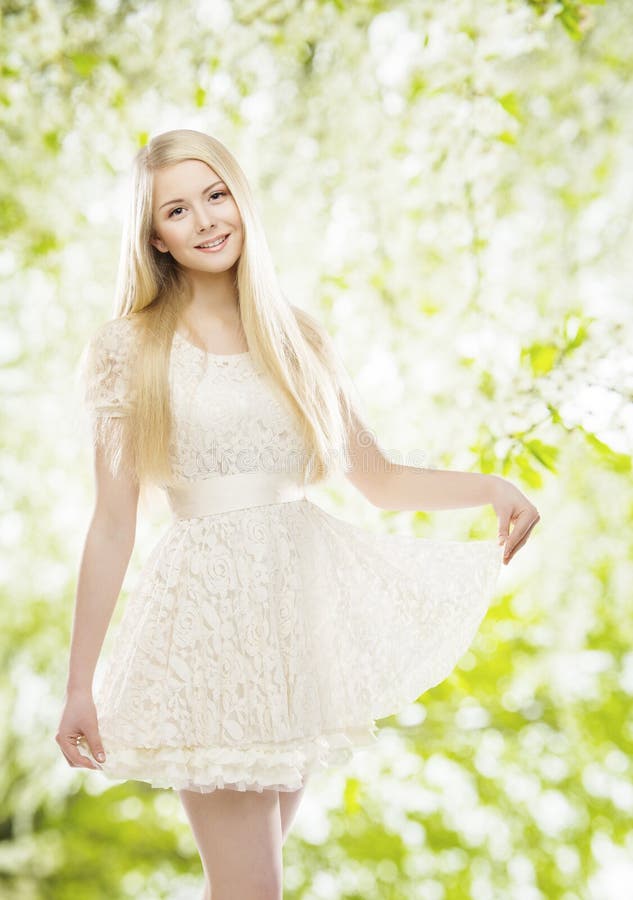 Fashion Model in White Dress, Girl Embroidered Lace Clothes royalty free stock photography Fashion Model in White Dress, Girl Embroidered Lace Clothes royalty free stock photography