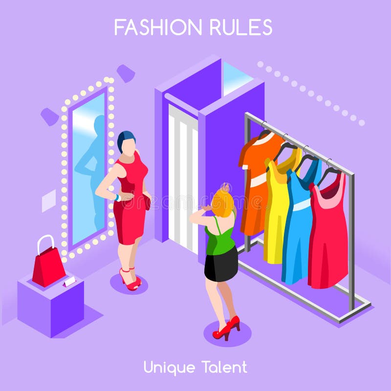 Rule unique. Инфографика магазин одежды. Fashion illustration isometric.