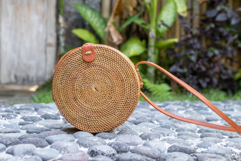 Fashion Organic Handmade Rattan Bag On A Tropical Background. Bali ...