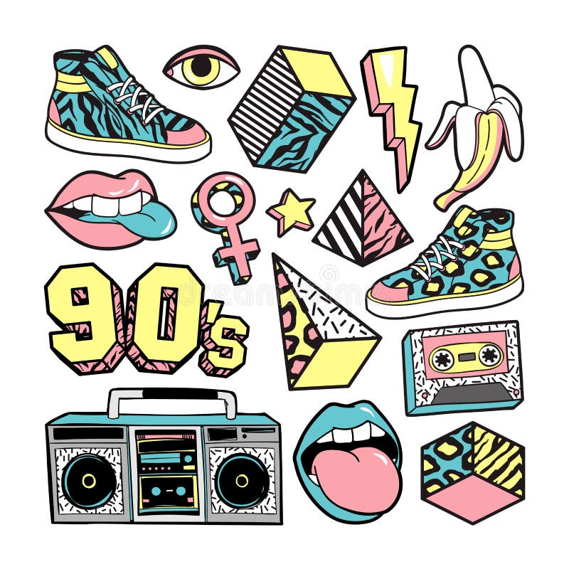 Fashion Patches in in 80s-90s Memphis Style. Stock Vector ...