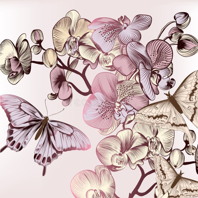 Fashion pattern with butterflies and orchids