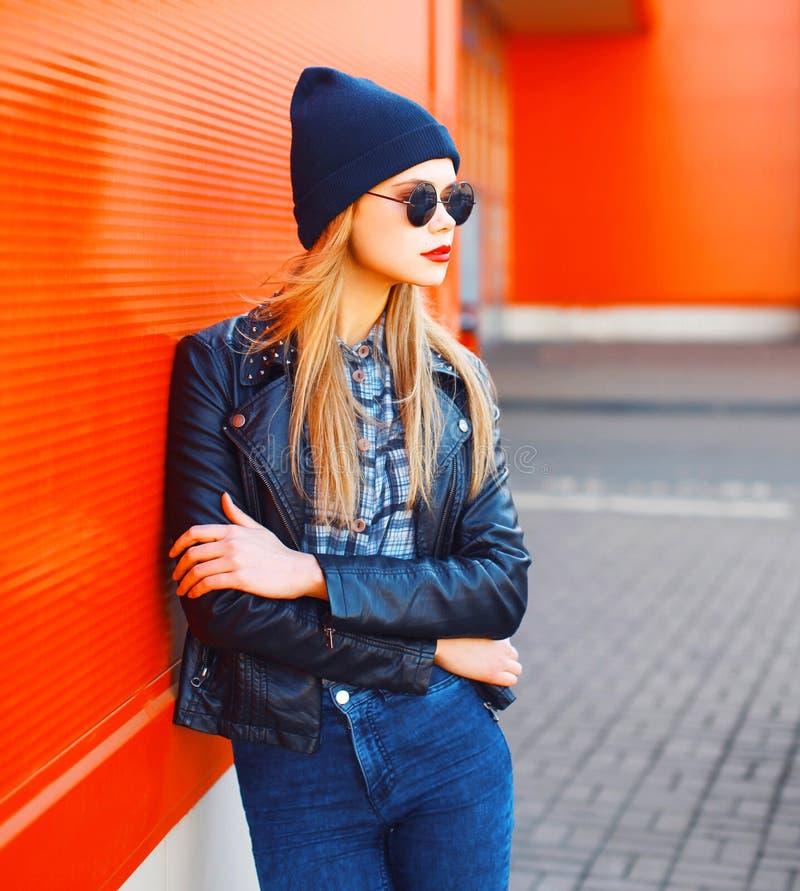 Portrait of a Beautiful Blonde Woman in a Blue Shirt on a Blue ...