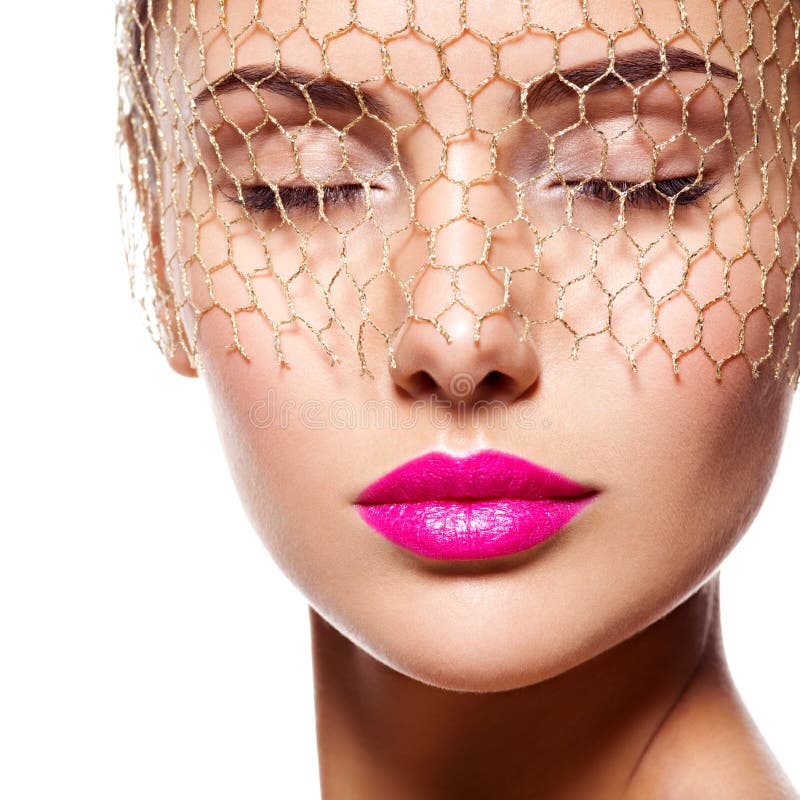 Fashion portrait of a beautiful model with veil on eyes royalty free stock photography Fashion portrait of a beautiful model with veil on eyes royalty free stock photography