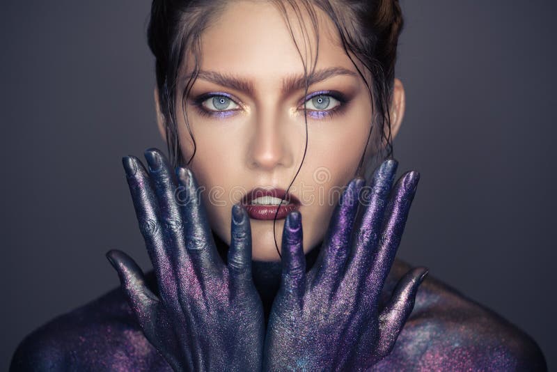 Portrait of beautiful woman. Fantasy make-up. royalty free stock photography Portrait of beautiful woman. Fantasy make-up. royalty free stock photography