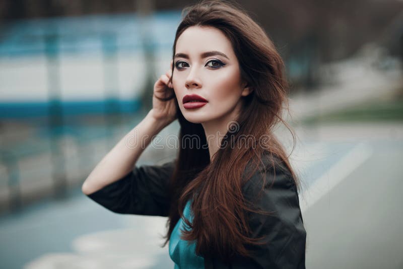 Fashion Portrait of a Beautiful Young Girl on Street Stock Photo ...