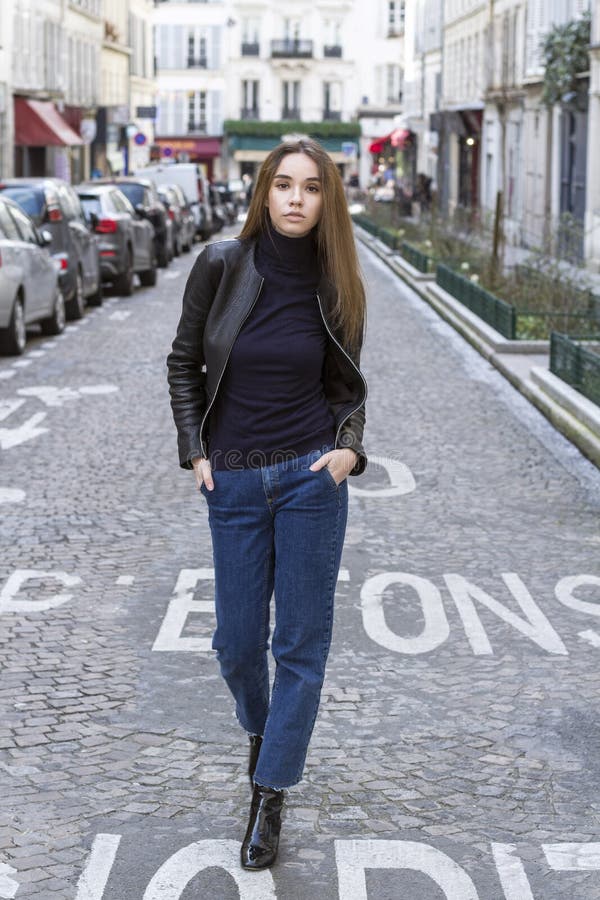 Fashion portrait of young beautiful woman in Paris. royalty free stock photos Fashion portrait of young beautiful woman in Paris. royalty free stock photos