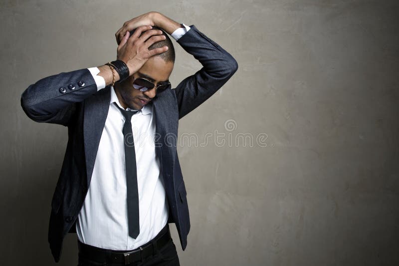 Fashion man style pose handsome clothing white black suit studio guy model  and trendy Stock Photo by shotprime
