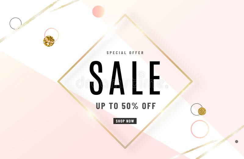 Fashion sale banner design background with gold frame, watercolor golden brush, special offer text, geometric elements stock illustration Fashion sale banner design background with gold frame, watercolor golden brush, special offer text, geometric elements stock illustration