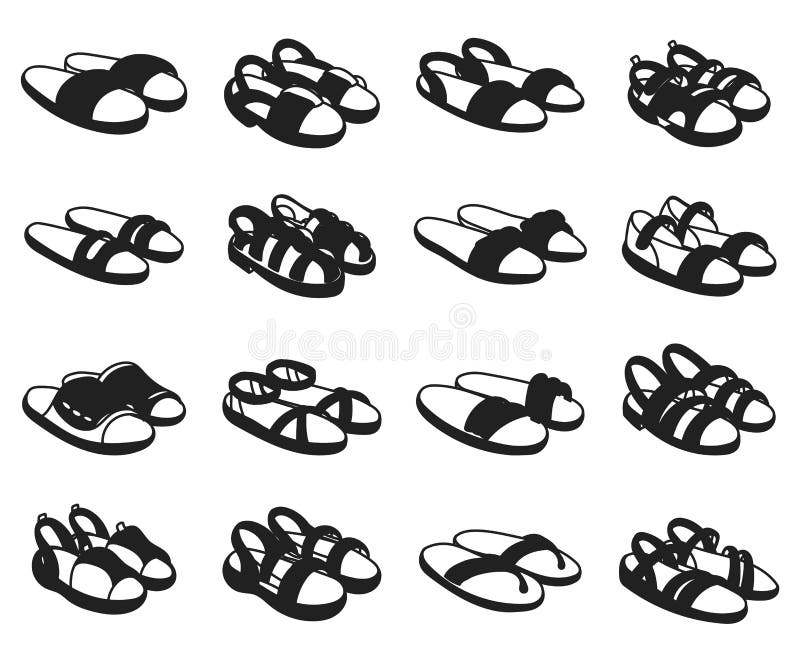 Fashion Sandal Collection on Isolated Vector Silhouettes Stock ...