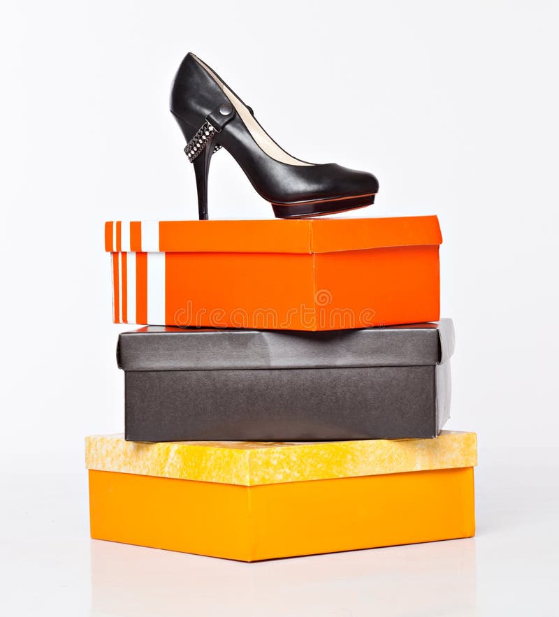 Fashion shoes on the boxes stock photo. Image of shiny 18555572