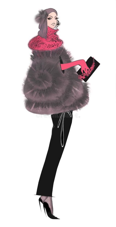 Fashion Sketch Woman in Retro Manto stock illustration Fashion Sketch Woman in Retro Manto stock illustration