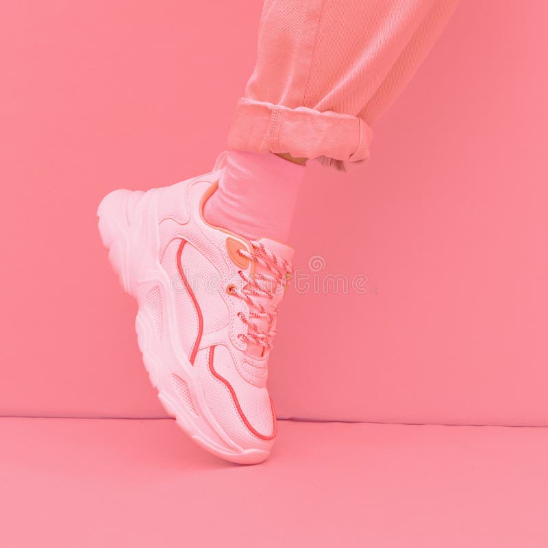 Fashion Sneakers Shoes. Minimal Monochrome Design. Pastel Pink Aesthetic  Stock Photo - Image of shopping, object: 188291798