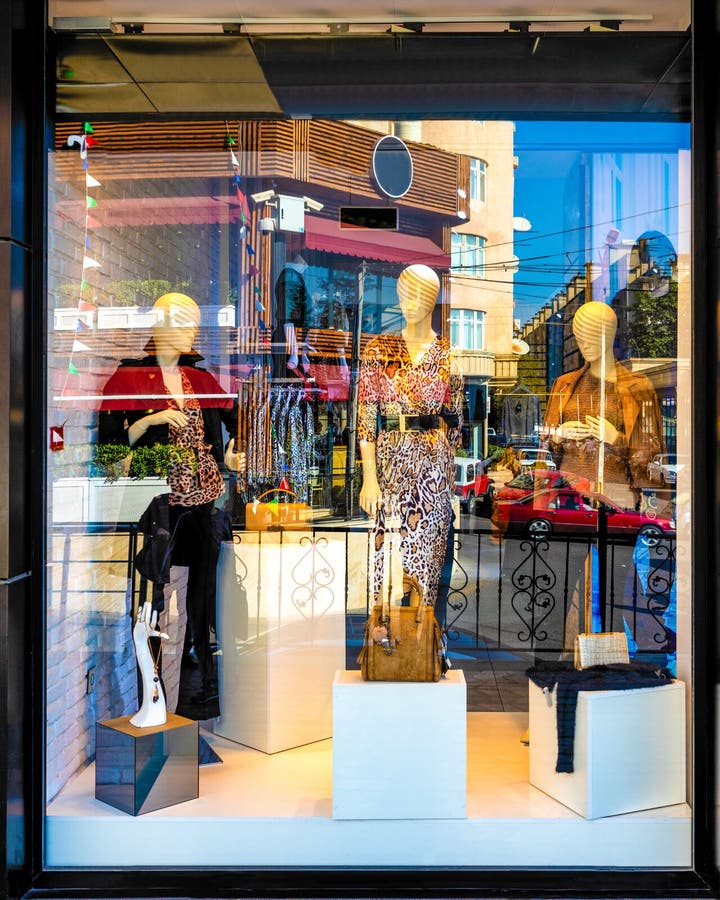 Fashion Storefront Mockup, Female Mannequins Inside Stock Photo - Image ...