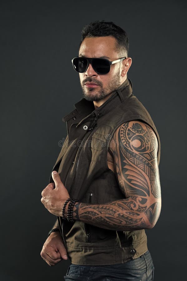 Fashion Style and Trend. Tattooed Man with Biceps and Triceps. Tattoo Model with Beard on Unshaven Face Stock Image - Image of biceps, bearded: 151554993 Fashion Style and Trend. Tattooed Man with Biceps and Triceps. Tattoo Model with Beard on Unshaven Face Stock Image - Image of biceps, bearded: 151554993