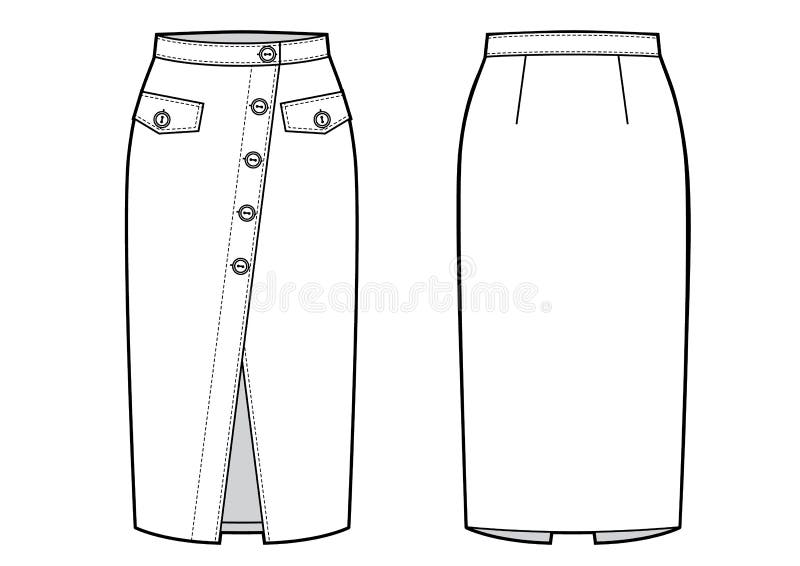 Fashion Technical Drawing of Midi Wrap Skirt with Buttons on Front ...