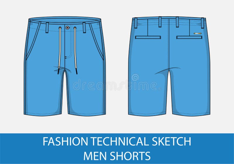 Fashion Technical Sketch For Men Shorts Stock Vector Illustration