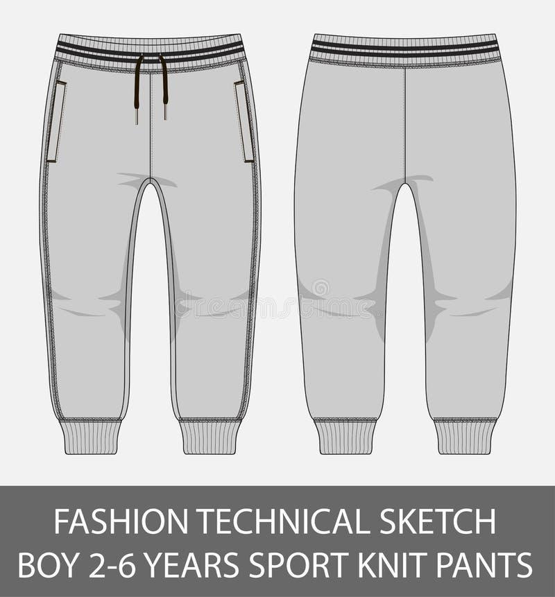 Fashion Technical Sketch Boy 2-6 Years Sport Knit Pants Stock Vector ...