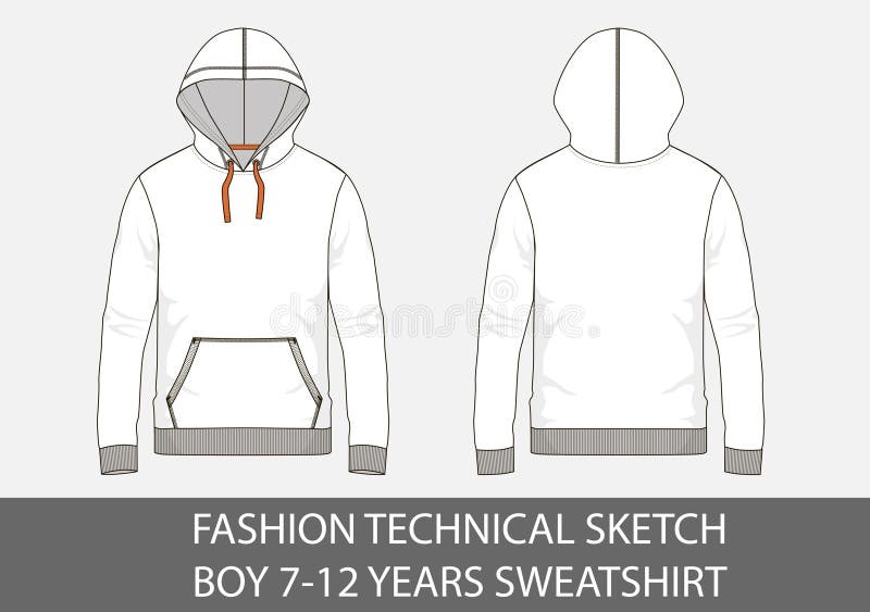 Fashion Technical Sketch for Boy 7-12 Years Sweatshirt with Hood Stock ...
