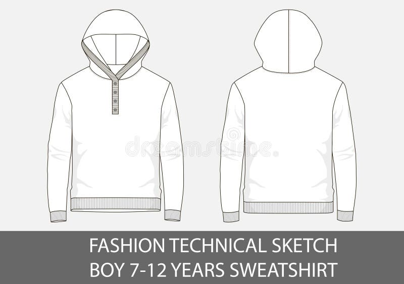 Fashion Technical Sketch for Boy 7-12 Years Sweatshirt with Hood Stock ...