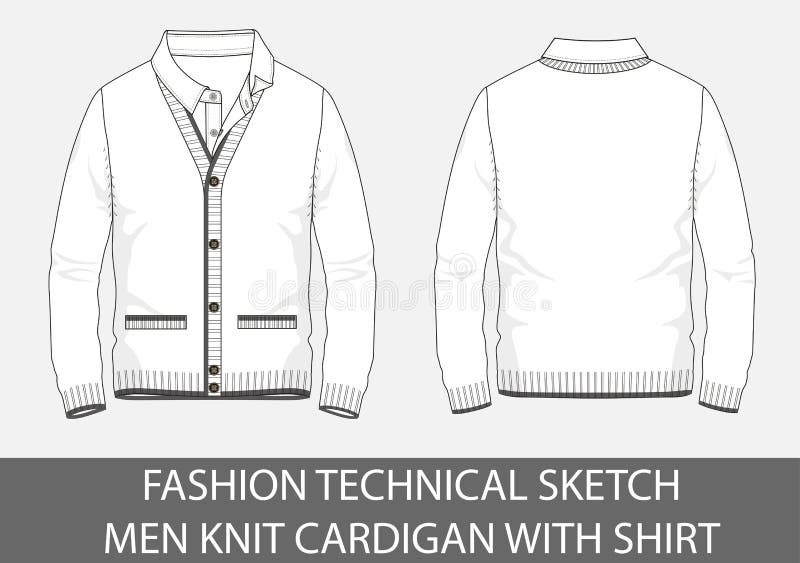 Fashion Technical Sketch Men Knit Aran Single-breasted Cardigan Stock ...